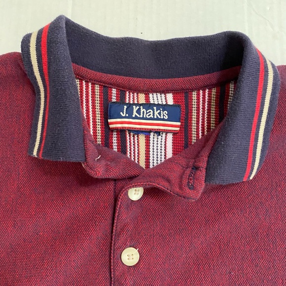 J Khakis Men Size Medium Polo Burgundy with Navy Striped Collar as shown - Picture 3 of 3